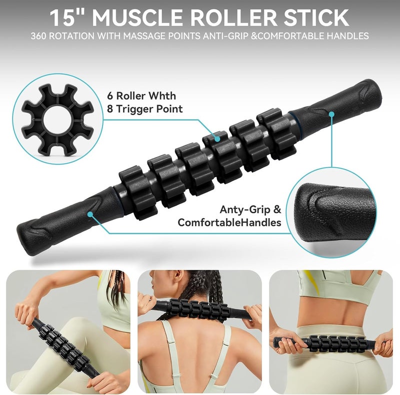 Krightlink 5 in1 Foam Roller Set for Deep Tissue Muscle Massage, High Density Fitness Exercise Foam Roller, Massage Roller, Massage Ball, Resistance Band, for Whole Body (Black) - Image 3